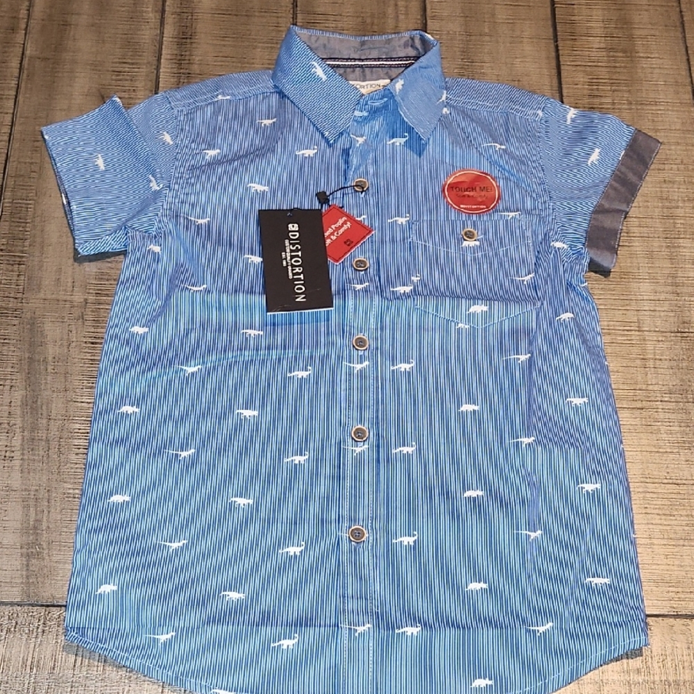 NWT Distortion Boys Blue Short Sleeve Button-Up Shirt